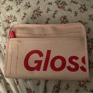 Glossier Light Pink Cosmetic Pouch with Red Logo